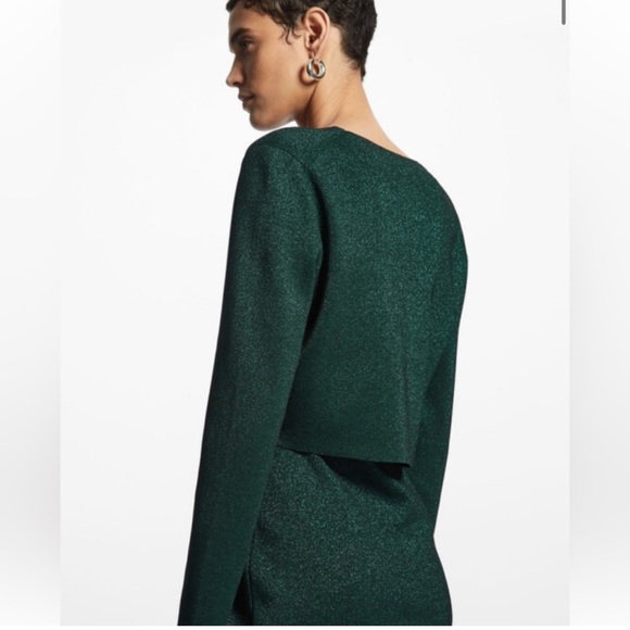 COS Sparkle Glitter Cropped V-Neck Cardigan In Green Women's Size M - Picture 2 of 7